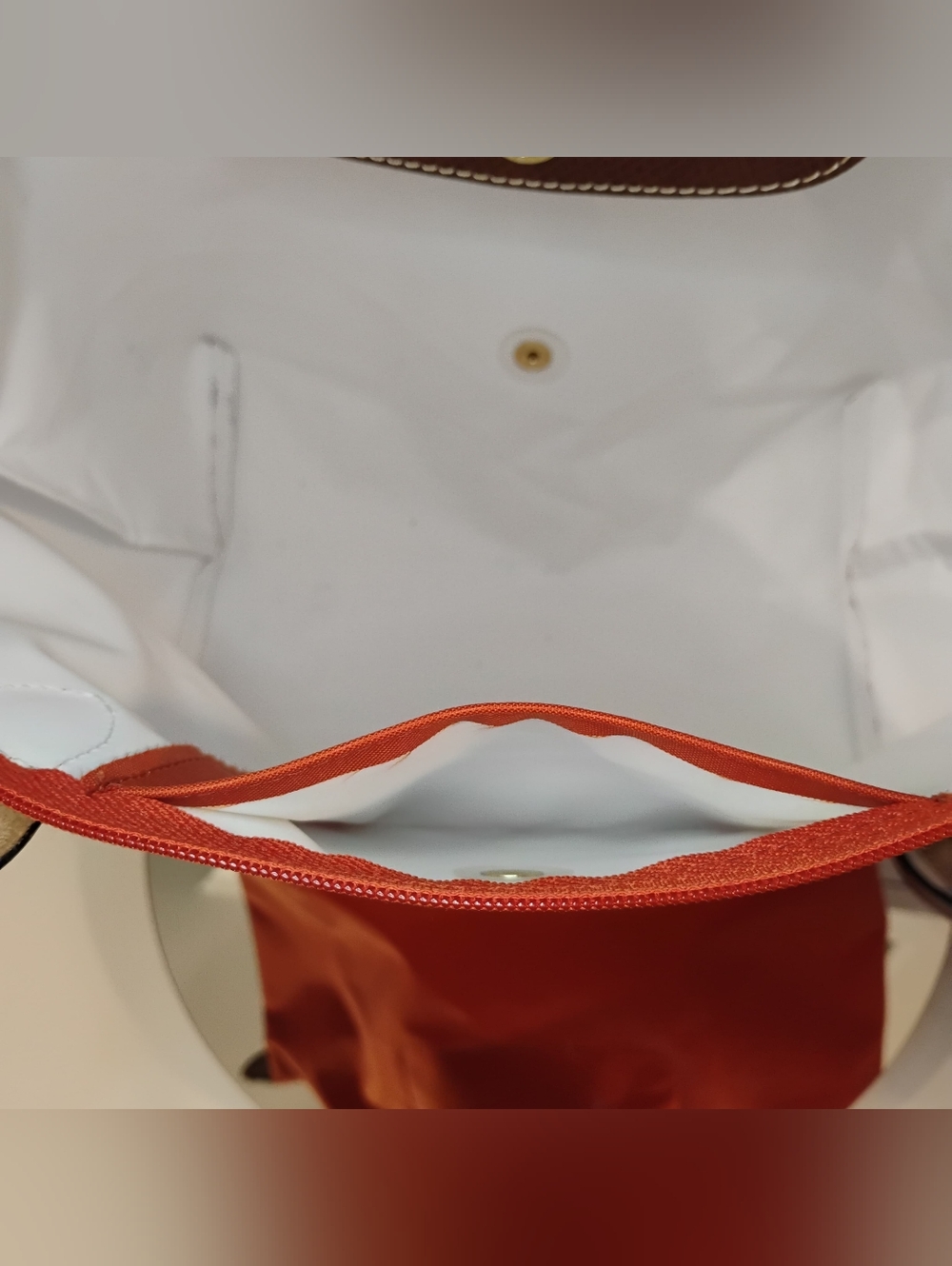 Longchamp Classic Nylon Tote - Orange with Cognac Leather Trim & GHW - Picture 12 of 15